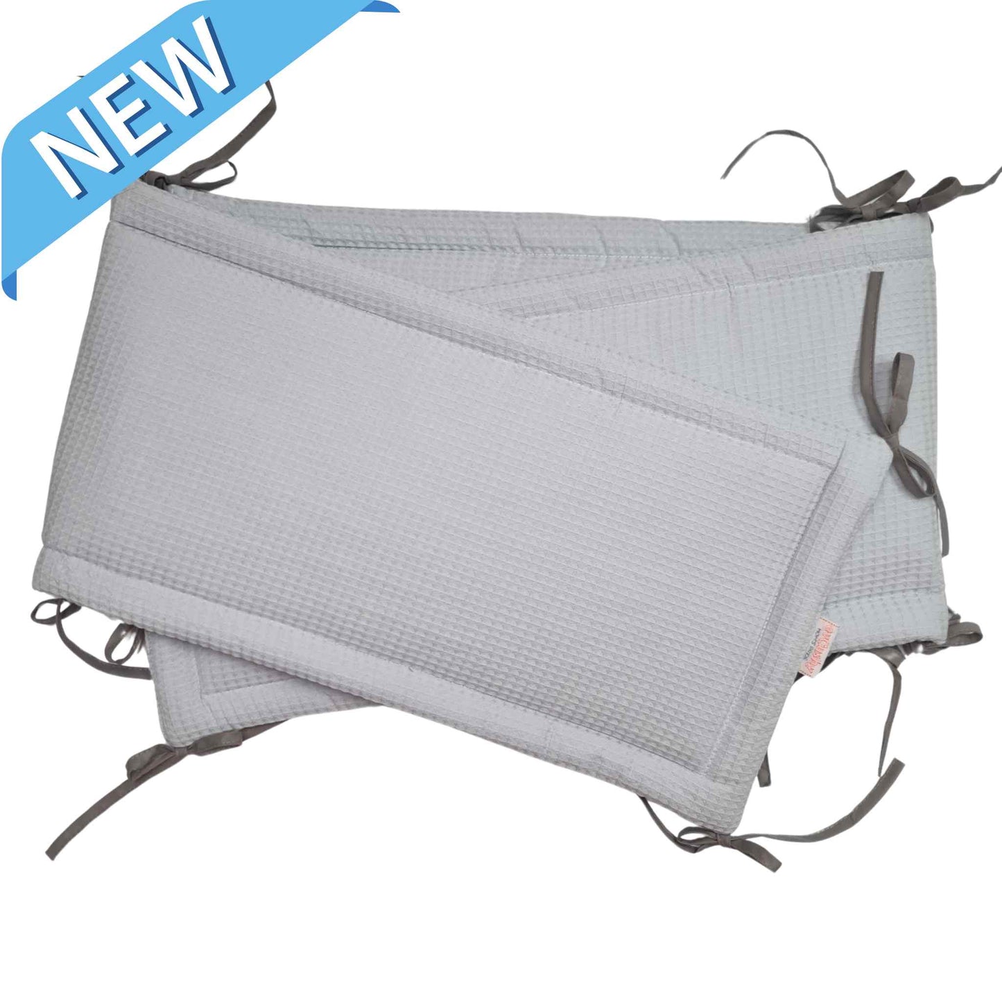 cot bed bumper 210cm 100% cotton elegant light grey waffle texture evcushy