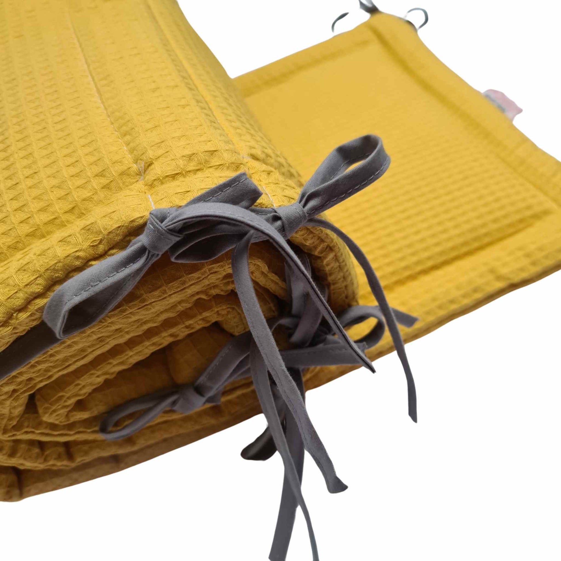 cot bed bumper 210cm 100% cotton elegant yellow mustard waffle texture evcushy