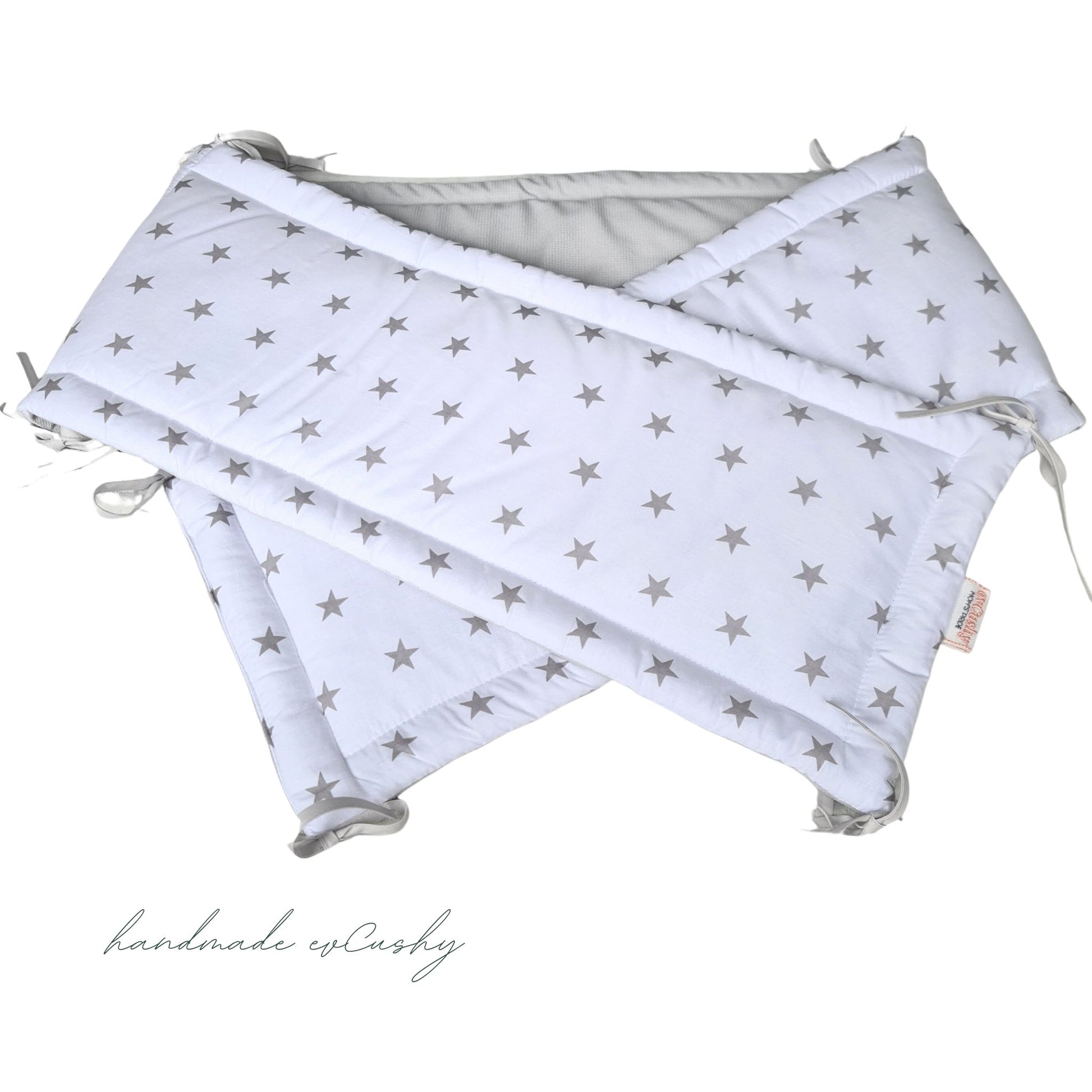 White Bumper with Grey Stars made of Cotton, Reversible Grey Side made of Velvet
