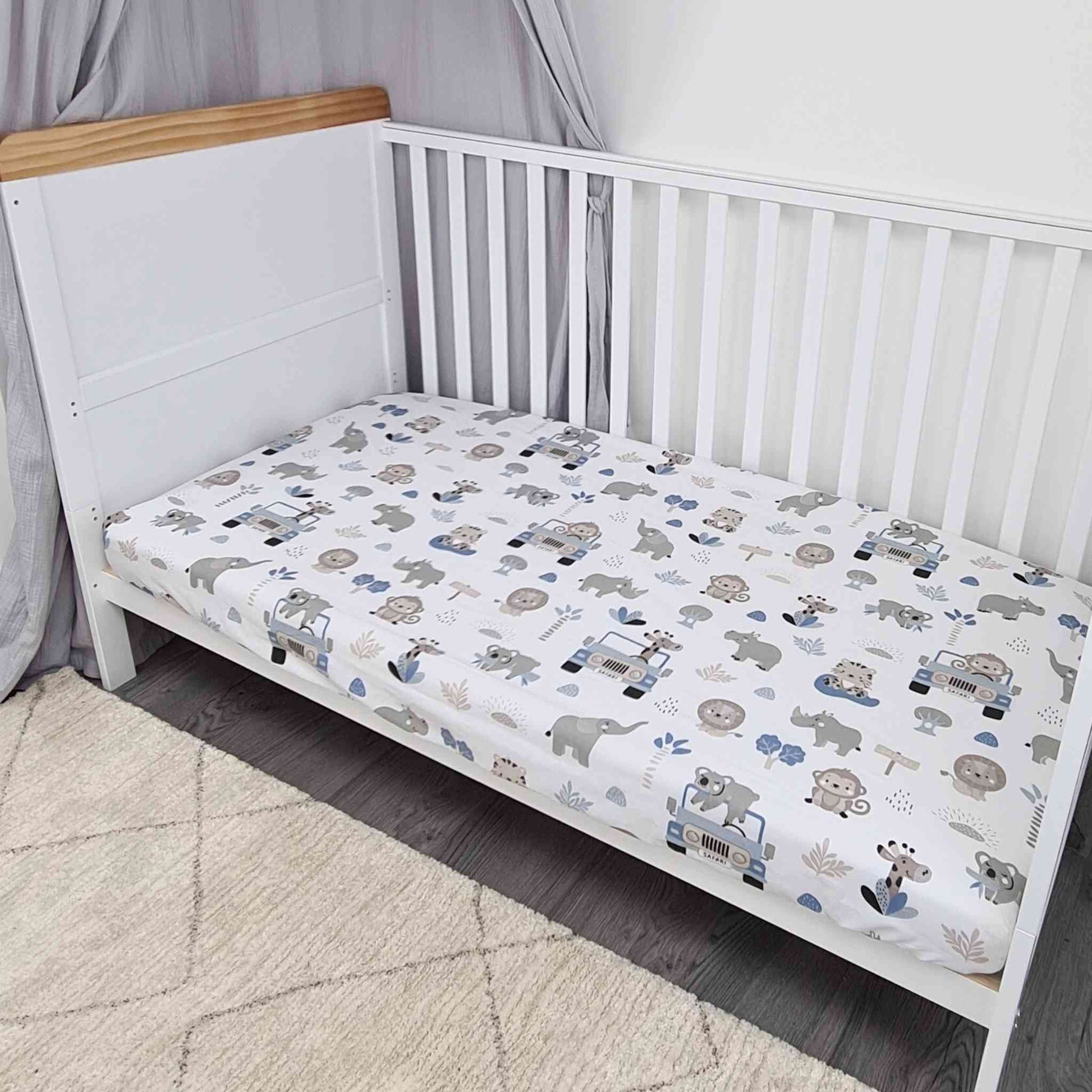 cot bed fitted sheet cotton with safari animals pattern fits cot 70x140cm 