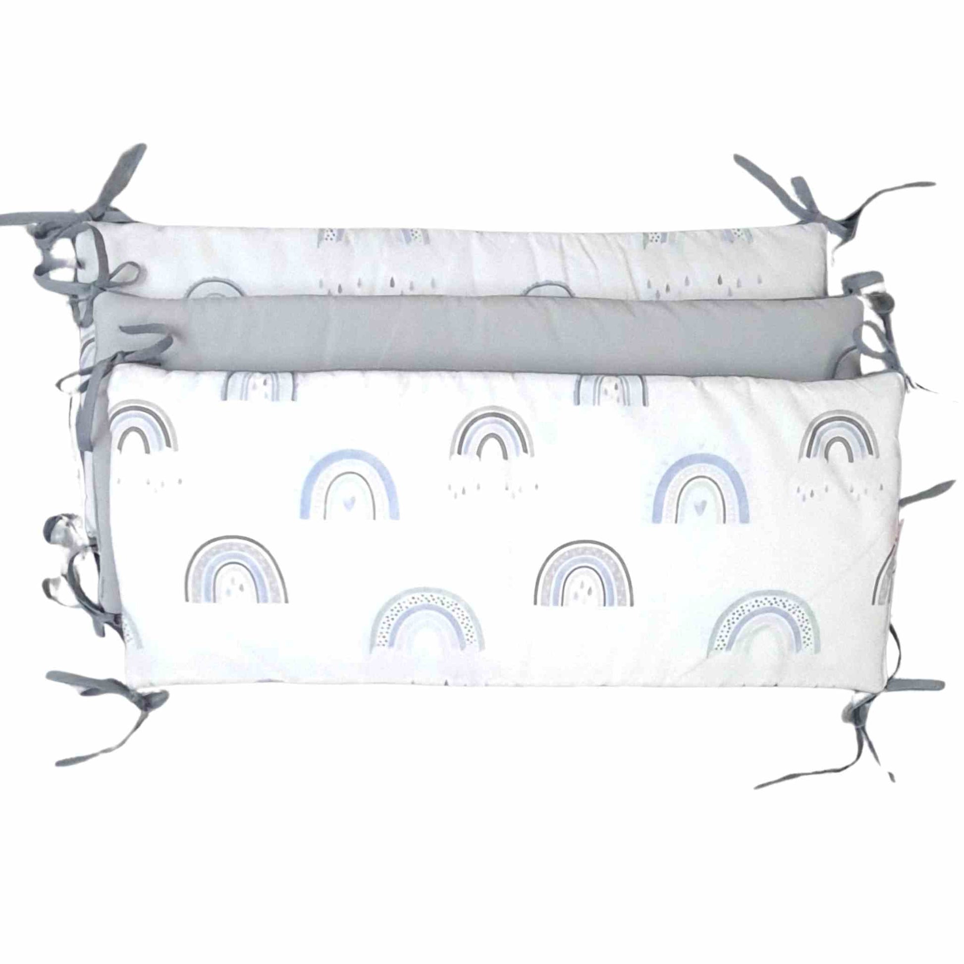 cot bumper 3 separate elements for cot bed size 140x70cm blue grey for baby boy