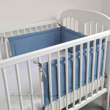 cot bumper blue 100% cotton for cot bed evcushy