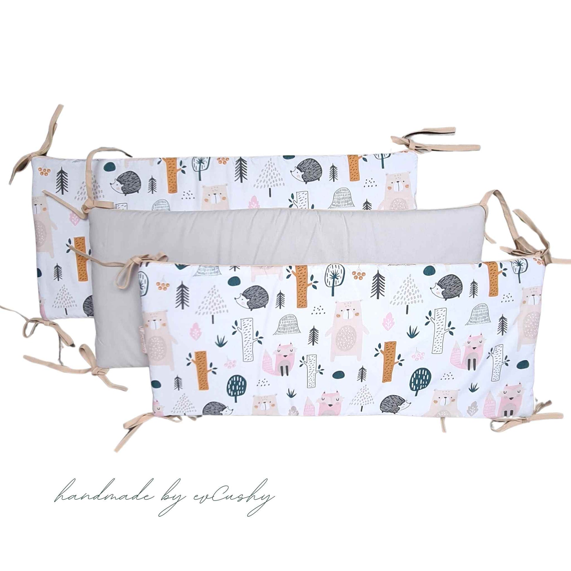 cot bumper for cot bed forest pattern grey evcushy cotton
