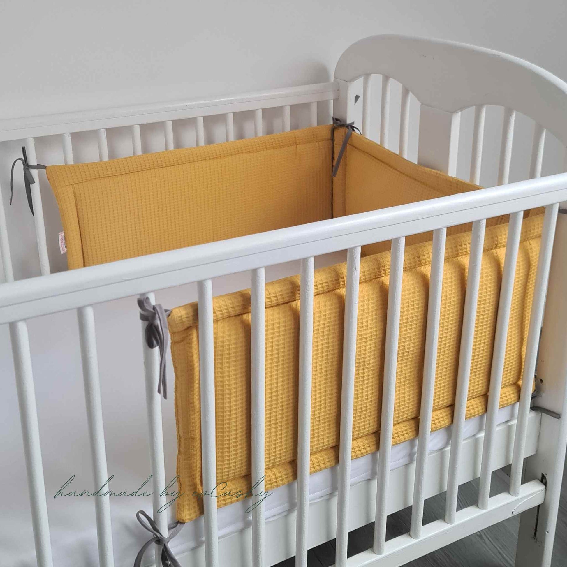 cot bumper yellow mustard 100% cotton for cot bed evcushy
