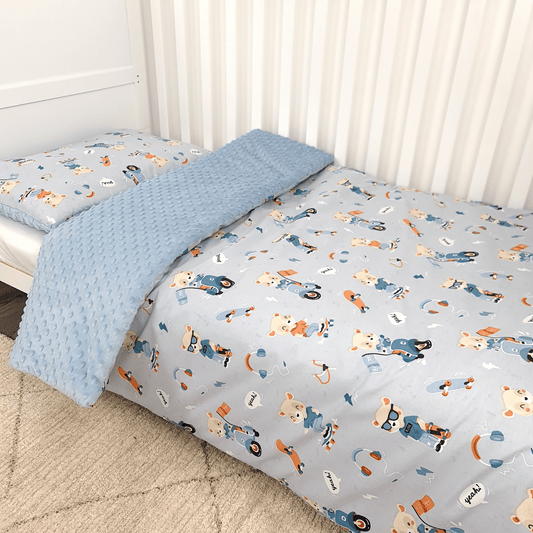 evCushy Duvet Set with Filling – Cotton & Plush in Blue toddler size cot bed