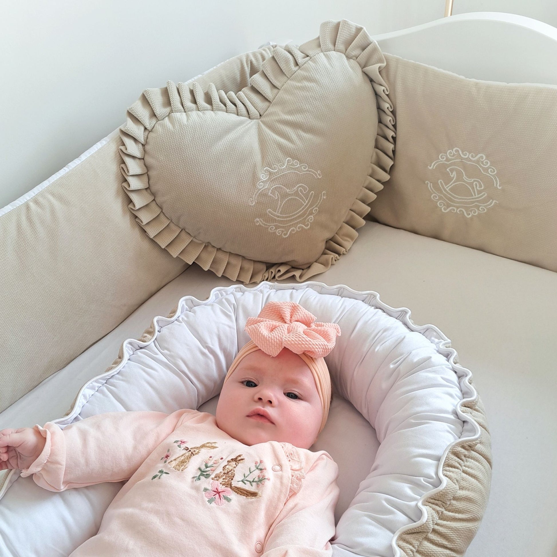 baby room decor pillow with frills velvet beige pillow
