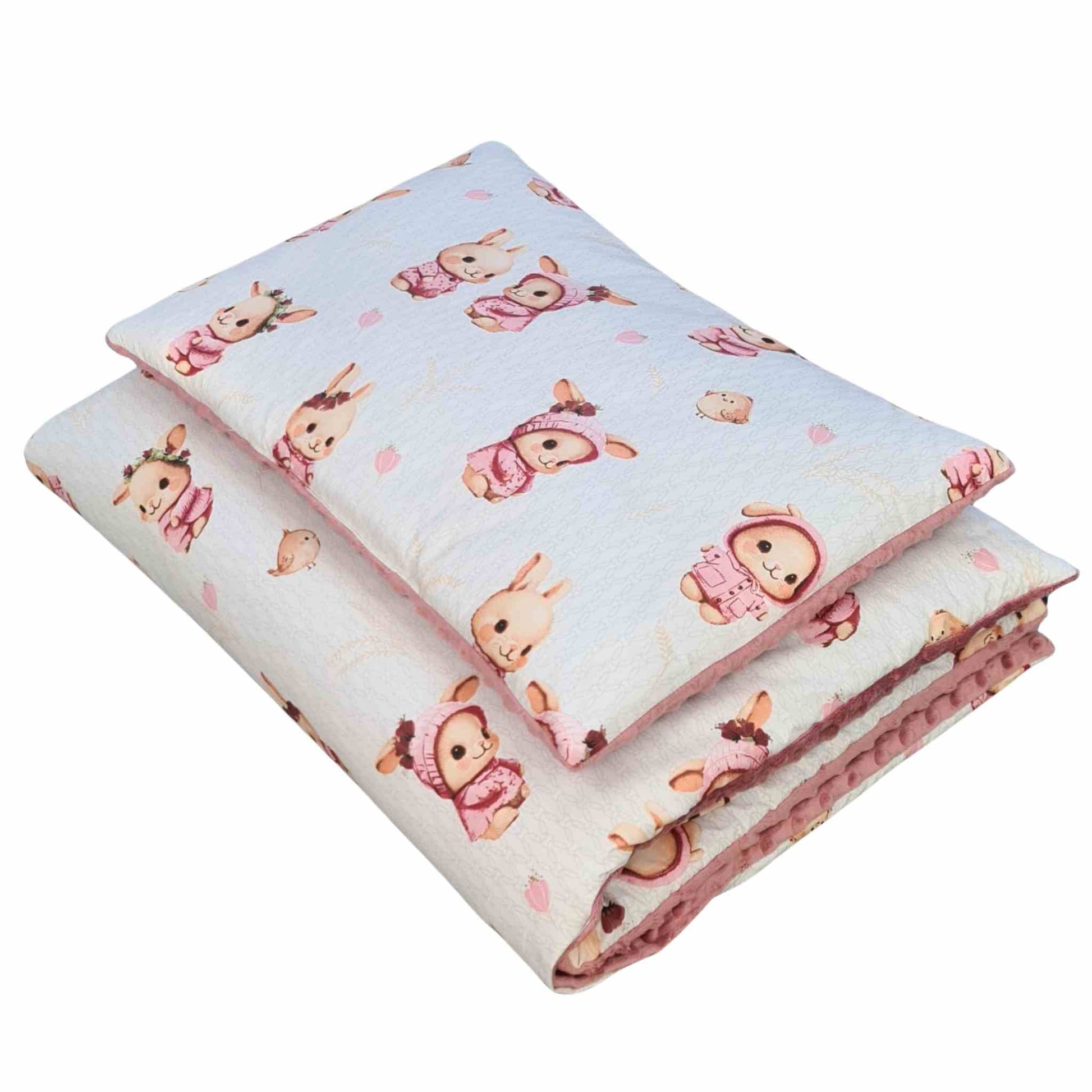 duvet and pillow bedding with filling for baby and toddler pink bunnies 1-5 years