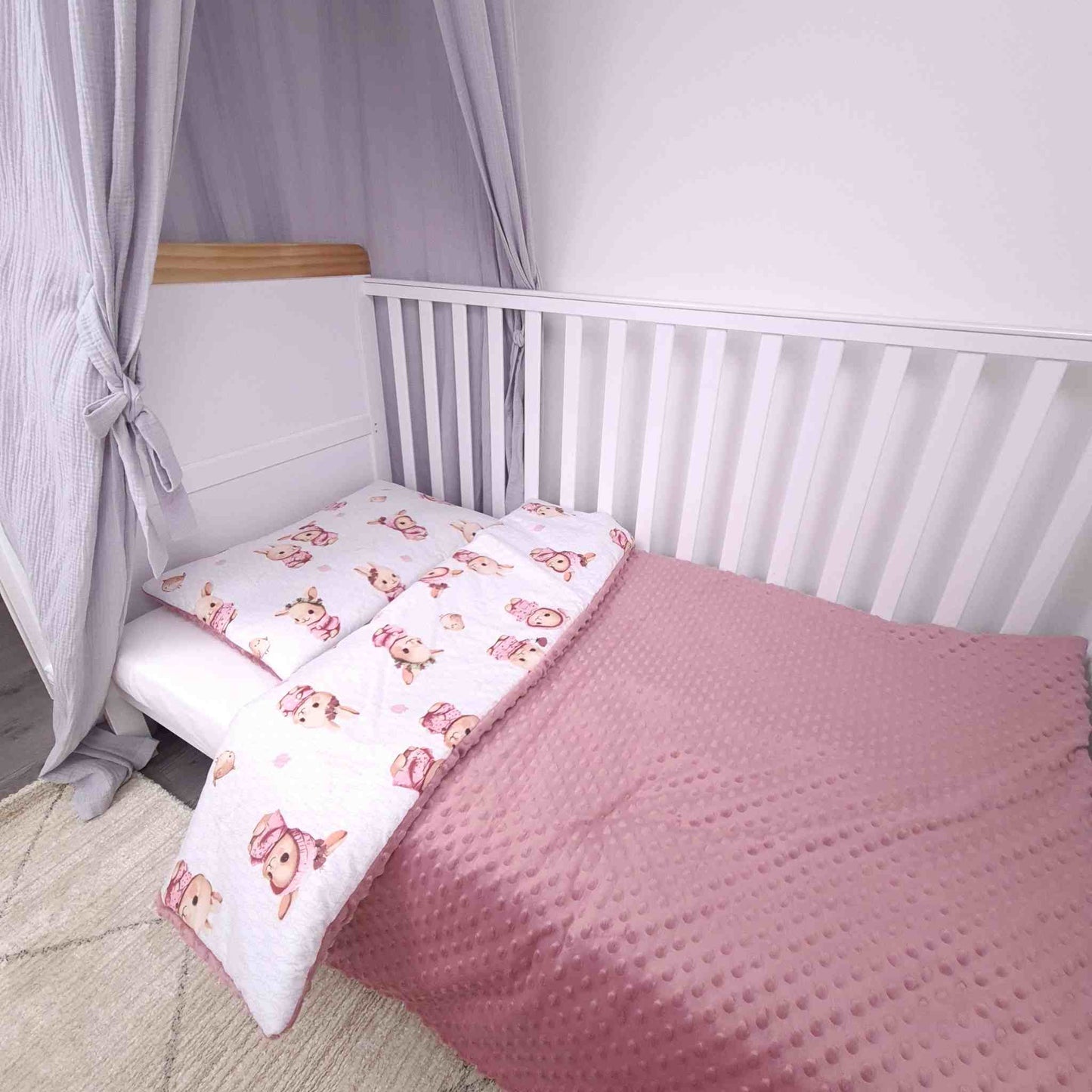 duvet and pillow set for toddler cotton plush pink bunny pattern -5 years