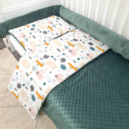set toddler size cotton plush woodland theme snuggly comforter  bolter pillow bumper