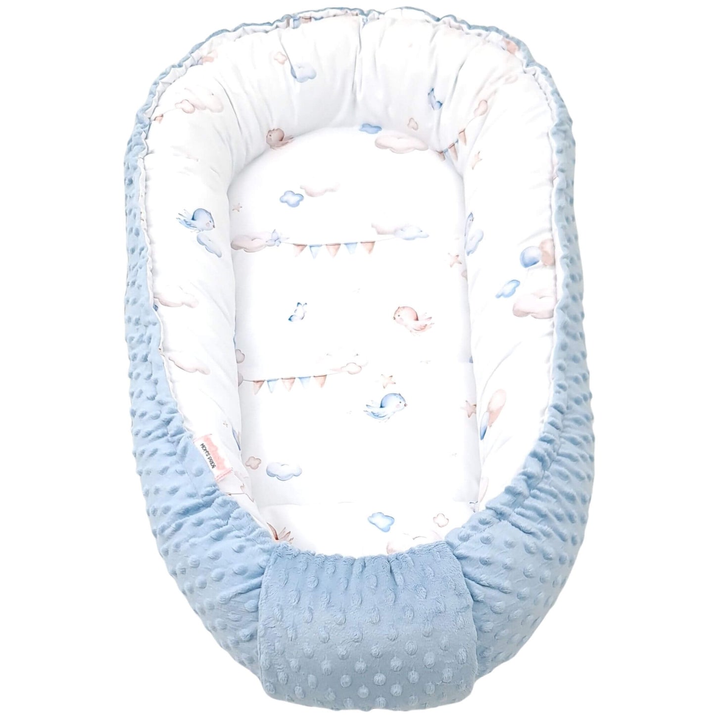 Blue Clouds & Little Birds breathable baby nest – safe sleeping pod for newborns