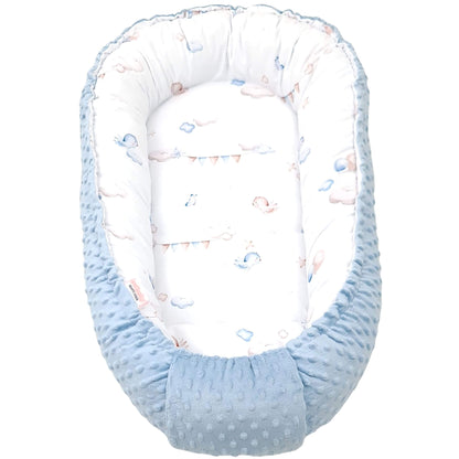Blue Clouds & Little Birds breathable baby nest – safe sleeping pod for newborns