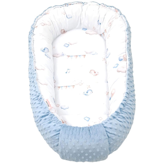 Blue Clouds & Little Birds breathable baby nest – safe sleeping pod for newborns
