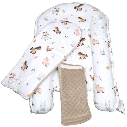 Detailed view of nest, liner and safe band on Farm Animals Friends nest – Evcushy