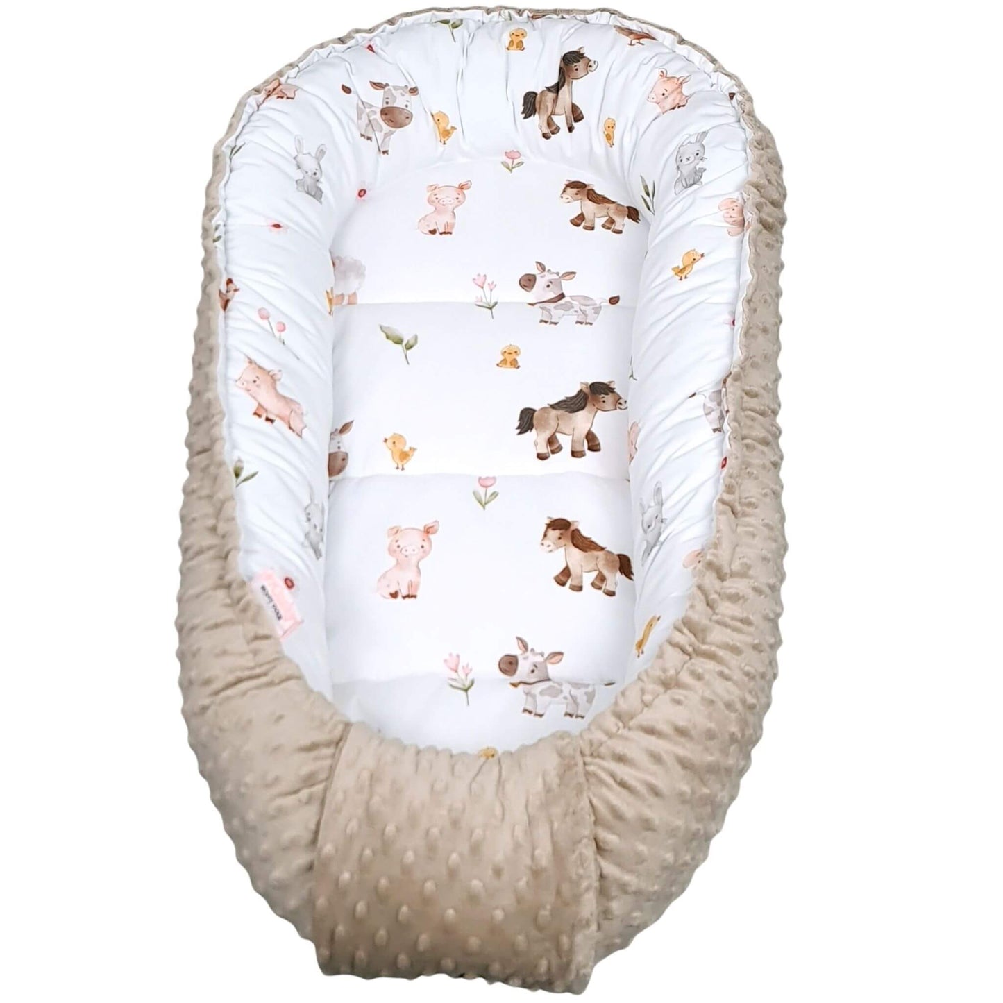 Baby nest pod for newborn baby Farm Animals Friends collection front view – Evcushy