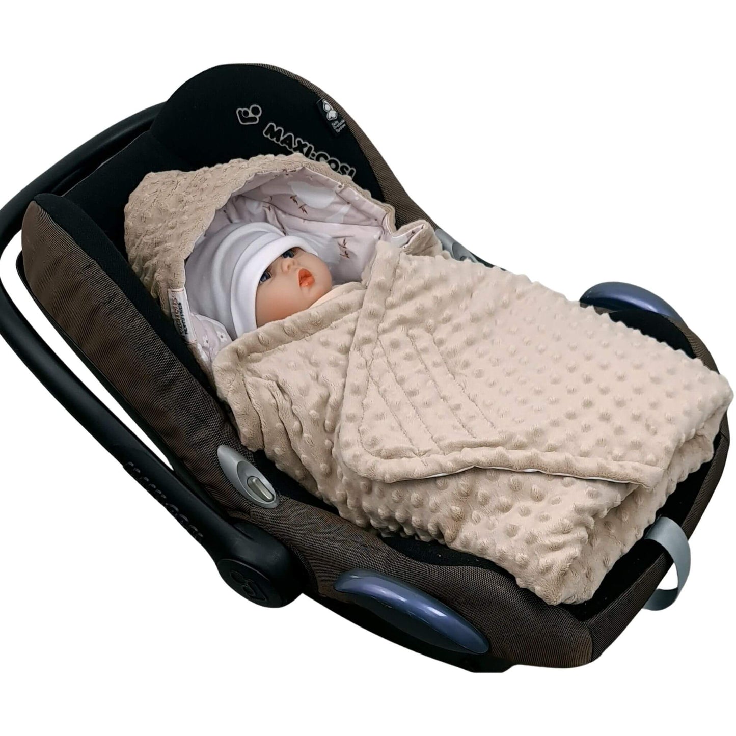 car seat blanket with hood detail of Evcushy Geese Family Blanket – mocha plush inside