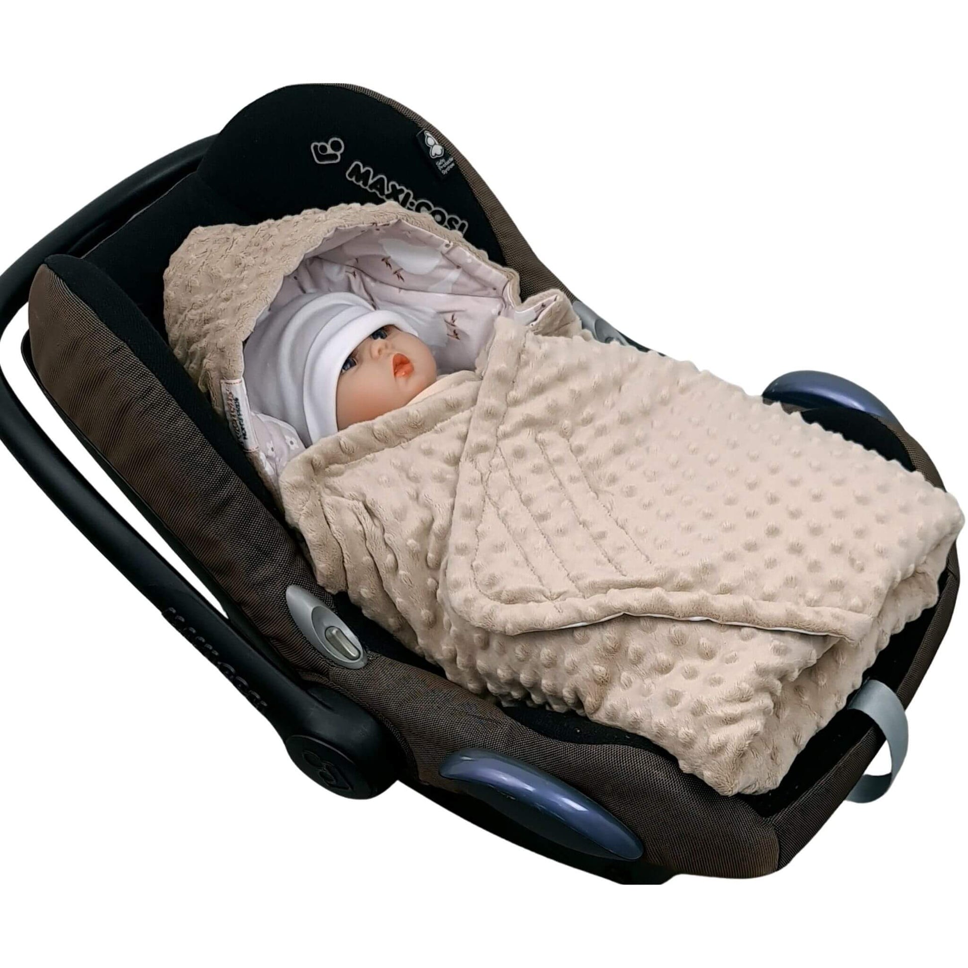 car seat blanket with hood detail of Evcushy Geese Family Blanket – mocha plush inside