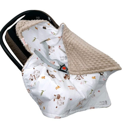 Open Evcushy Little Farm Friends Blanket with cotton and minky layers visible handmade with premium cotton