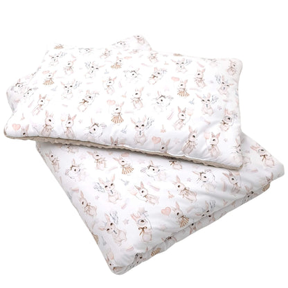 Evcushy toddler bedding with retro bunny pattern, taupe plush fleece reverse.
