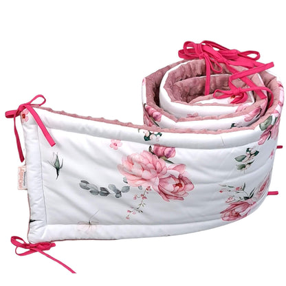 Dark pink foxglove dimple minky fabric on Evcushy cot bumper