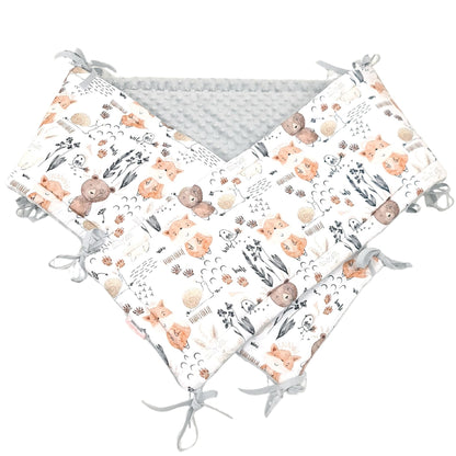 Evcushy Woodland Forest Cot Bumper with bears, foxes, and rabbits print for cot 140x70cm