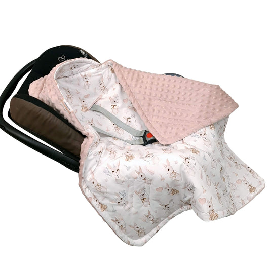 Infant Car Seat Blanket With Hood – Premium Cotton | Retro Bunny | Newborn+ | 2 Colours