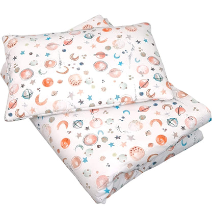 evcushy quilt and pillow for toddler cot 70x140 cotton breathable bedding with space planets stars and moons pattern