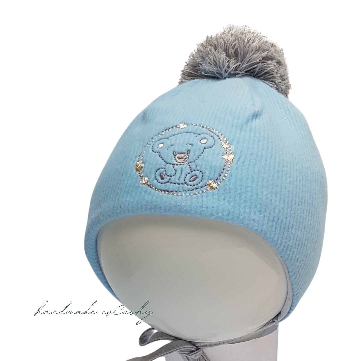 evcushy baby hat for winter blue hat with pom-pom