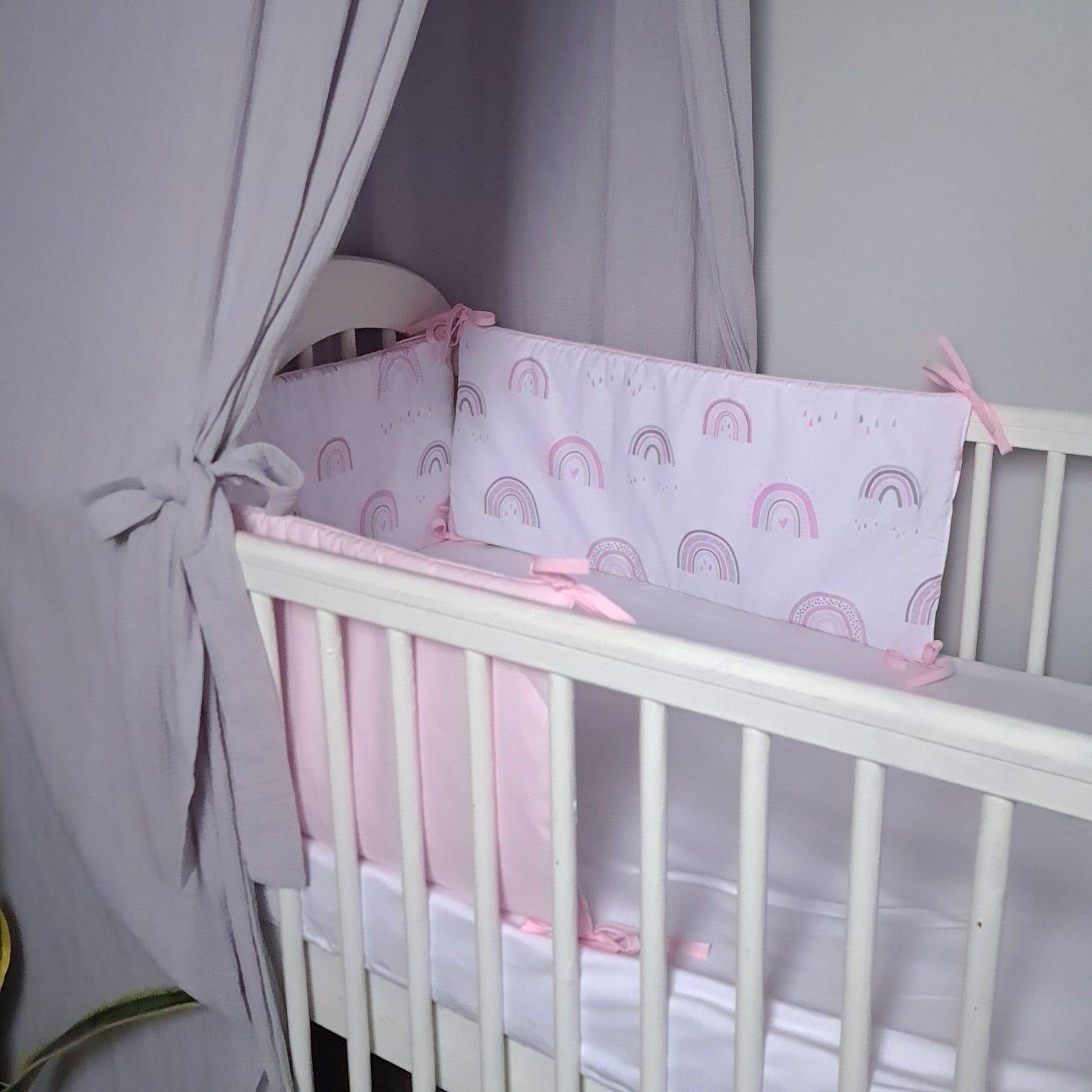 Cot Bumpers set- 3 pc's 30x70cm For Cot Bed  Pink Rainbows