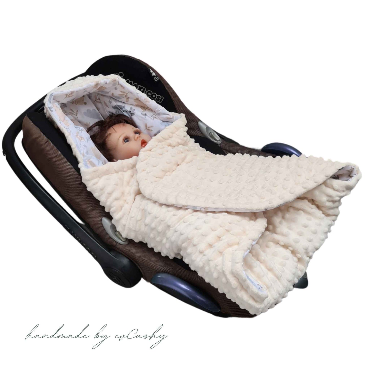 evcushy universal car seat blanket 3 and 5 poin harness system cream 0-12 months