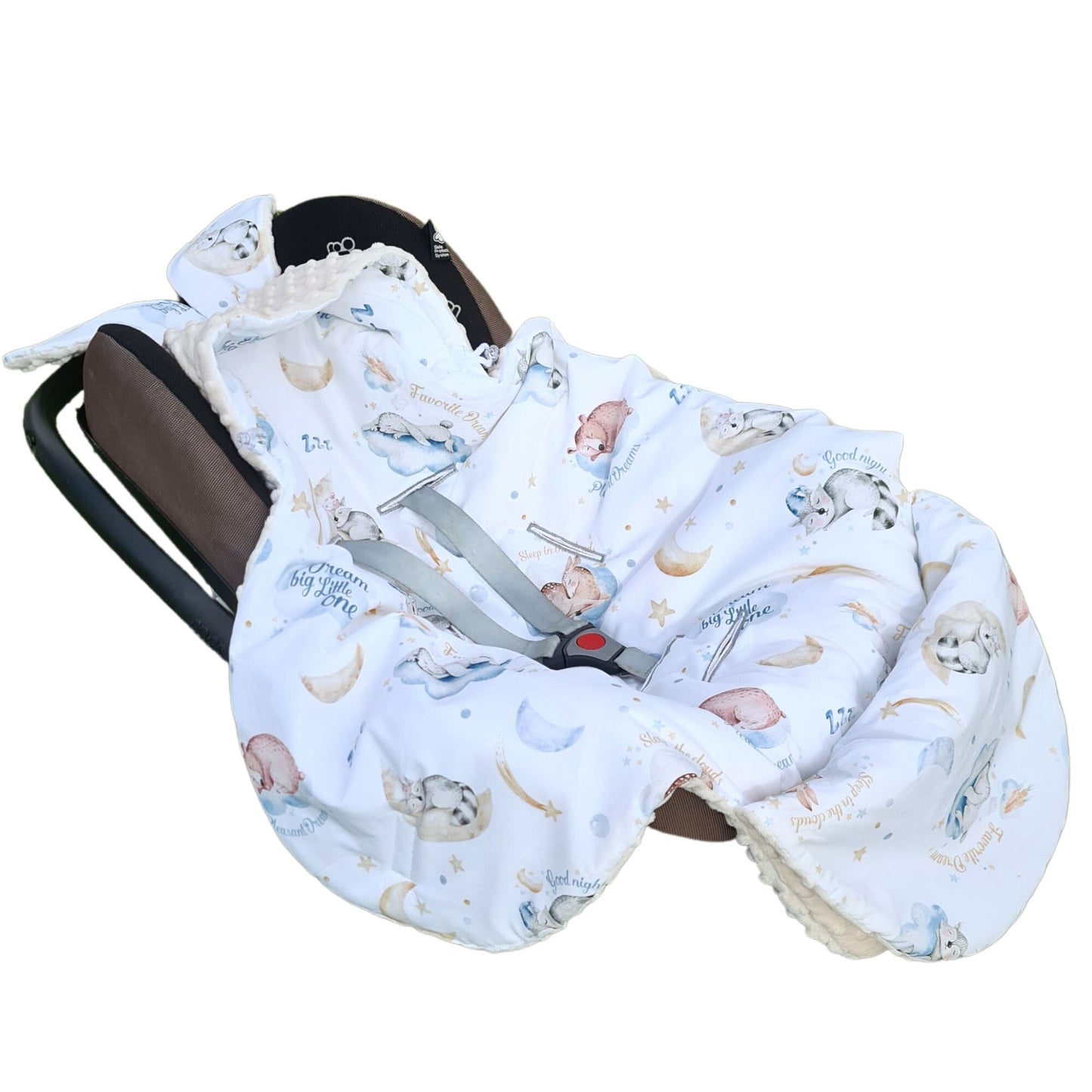 evcushy car seat blanket with animals pattern and cosy natural fleece