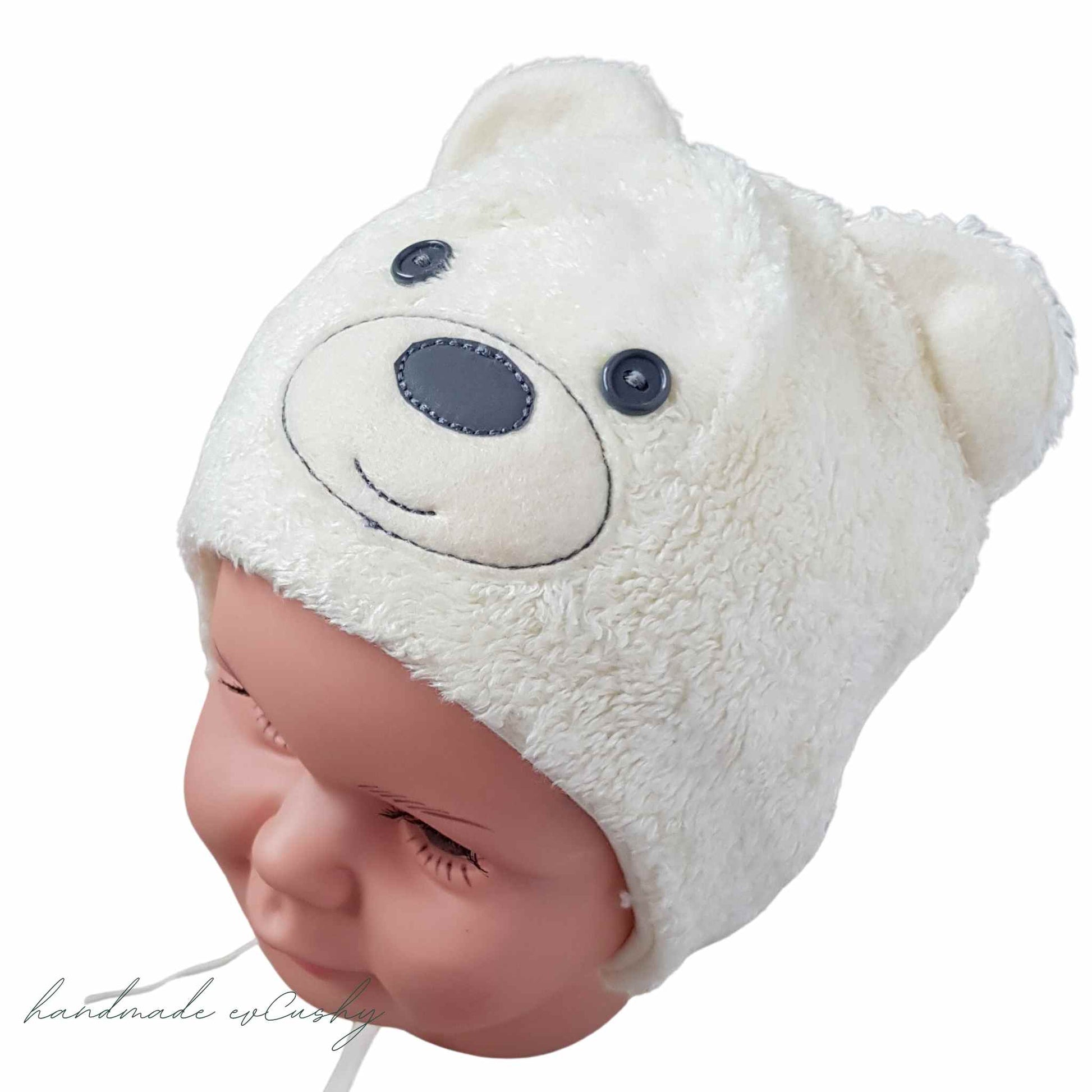 cosy hat for winter baby hat polar fleece cream colour with teddy bear ears