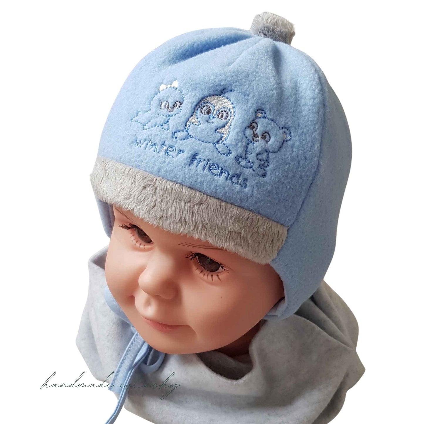 polar hat for baby boy winter hat warm with padding grey rim