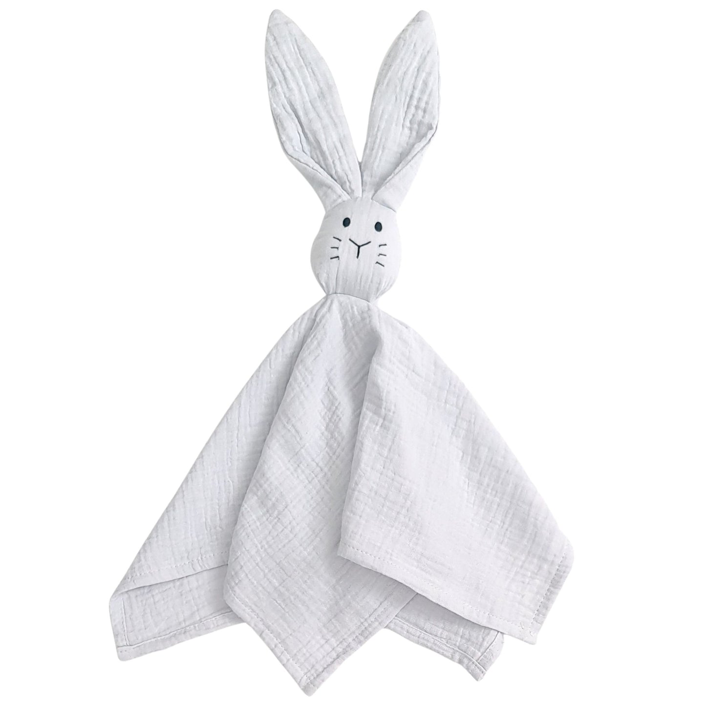 Grey muslin baby bunny comforter – breathable and cuddly