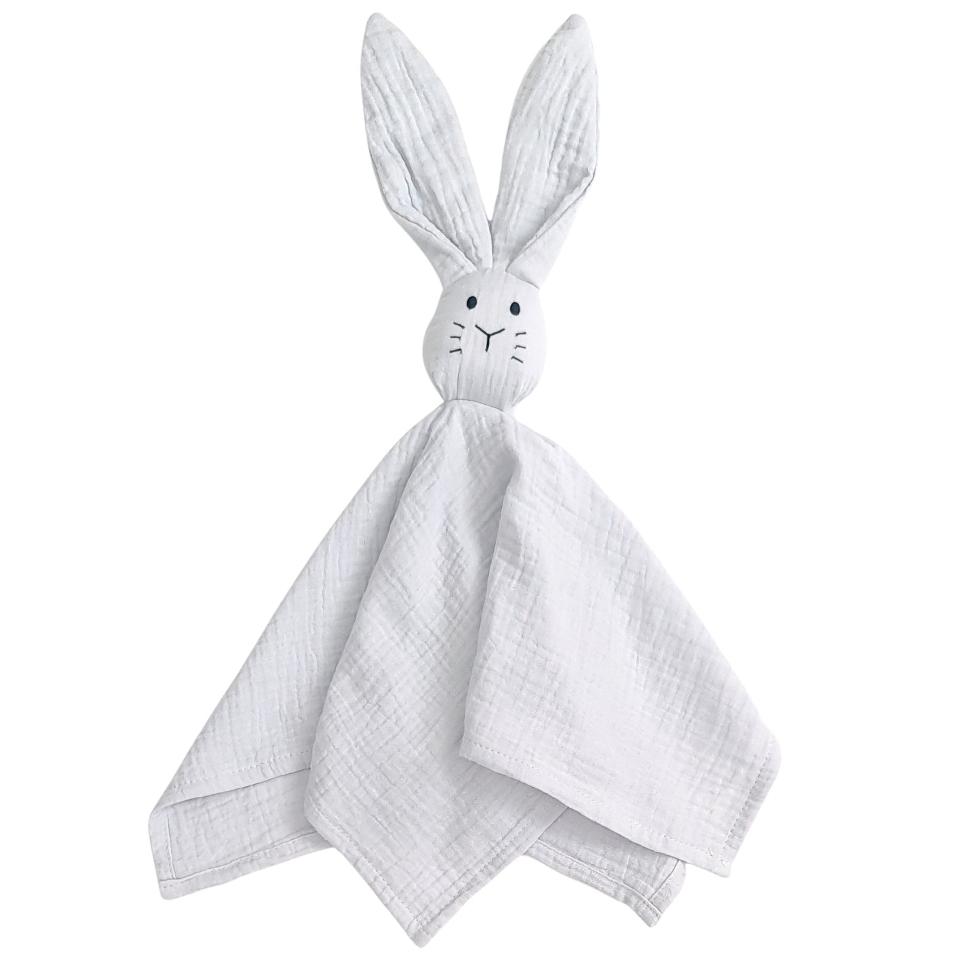 Grey muslin baby bunny comforter – breathable and cuddly