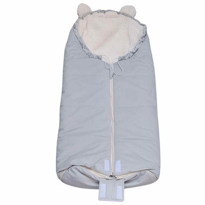 children stroller footmuf fits 5 points harness warm cosy teddy fur faux lining and velvet outer grey