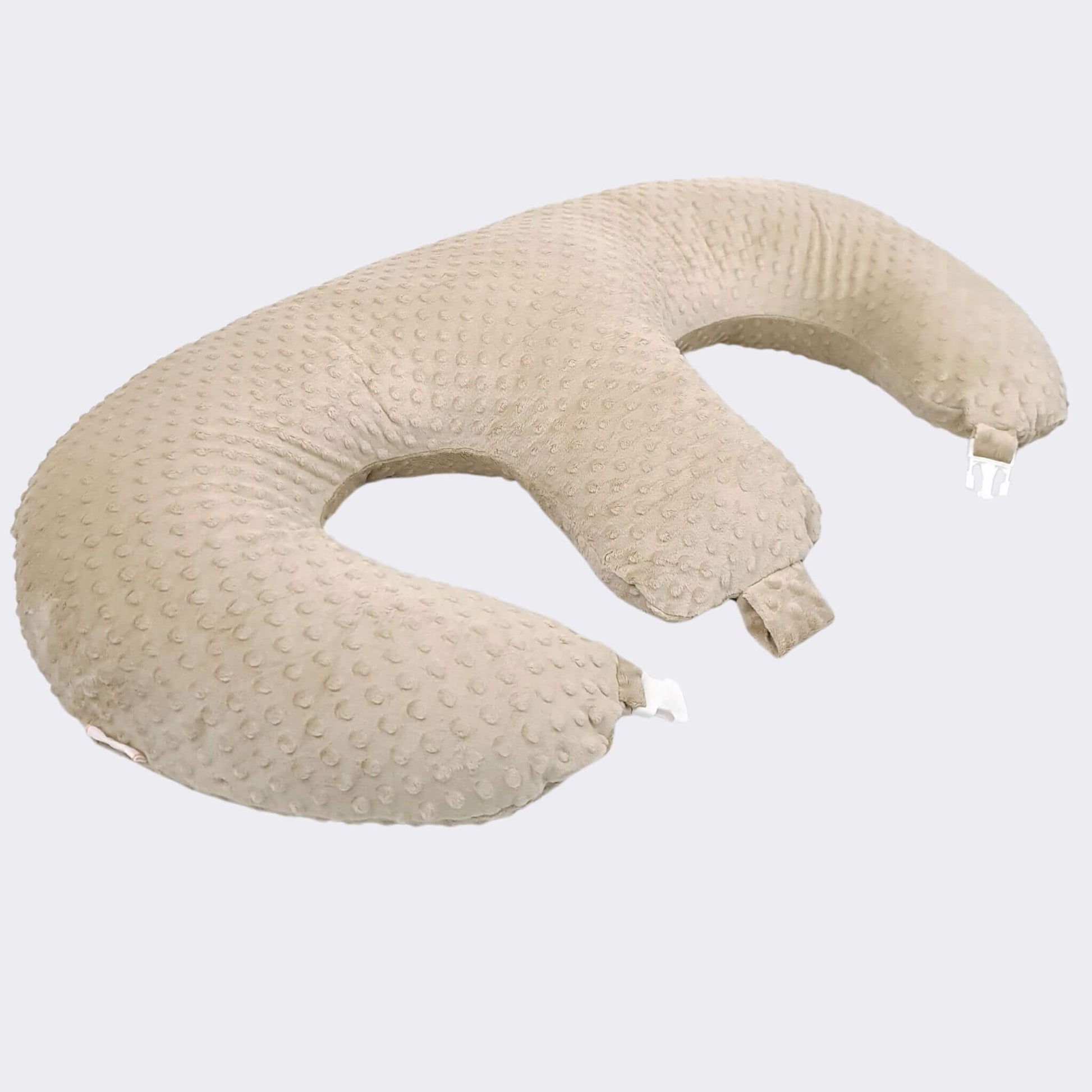 feeding pillow for twins with zipped safe cover made of beige plush with safe closure 