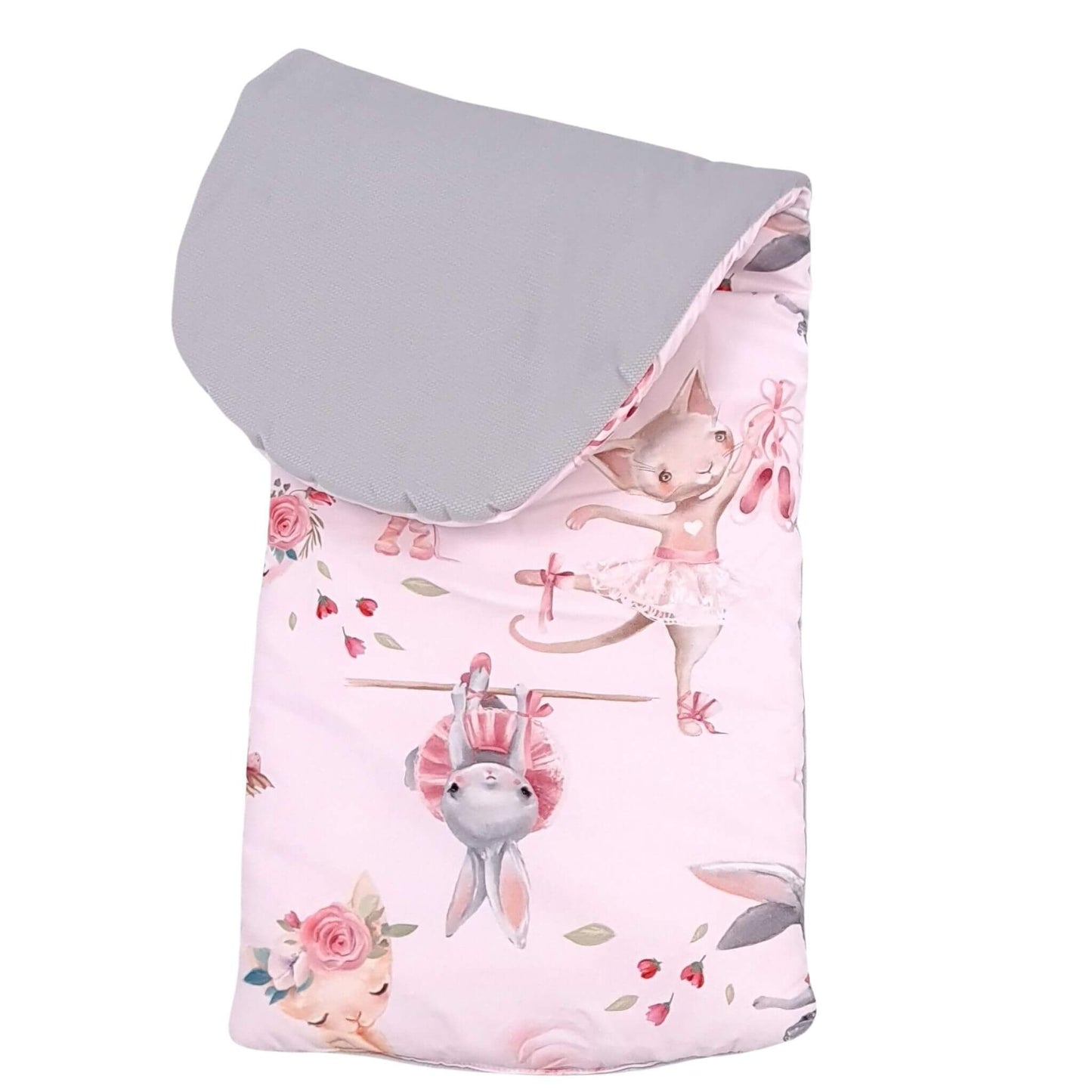 liner for baby nest xxl evcushy ballerinas pattern and plain grey on reverse side