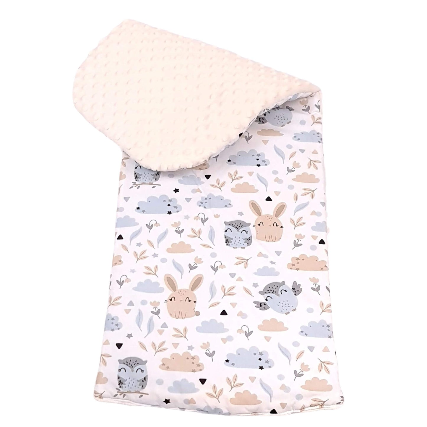 liner for baby nest xxl evcushy owls and bunnies pattern and plain cream minki dimple plush on reverse