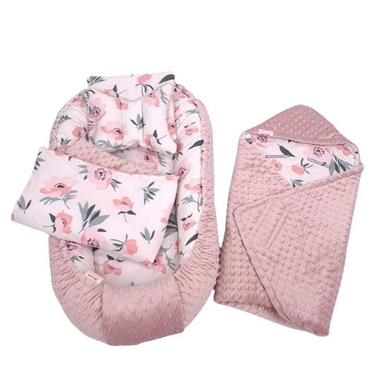 newborn baby girl gift set baby nest and car seat blanket mothers day gift pink poppies pattern