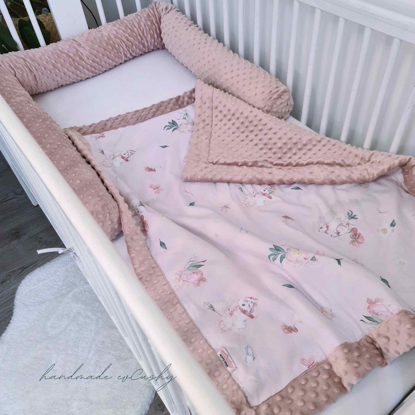 blanket in baby cot pink with cute bunnies pattern  evcushy
