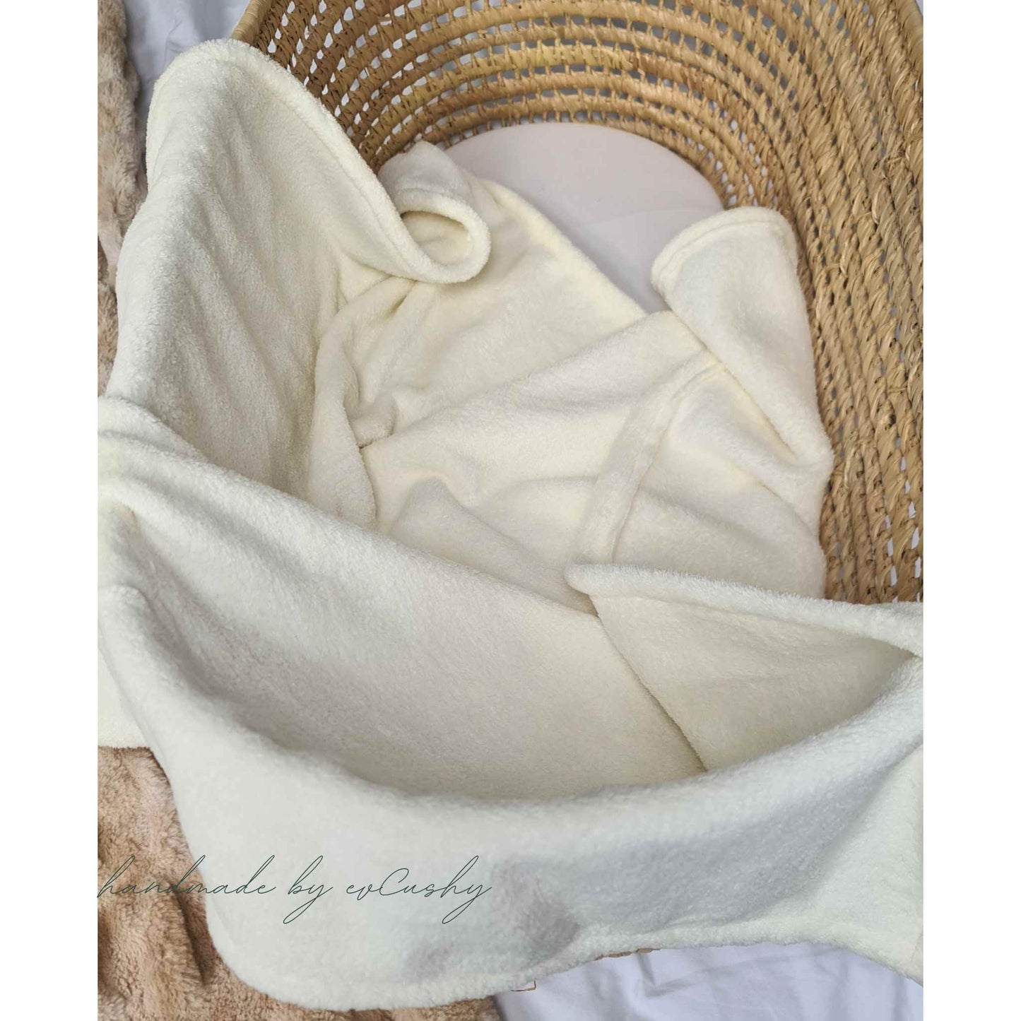 plush teddy blanket for new baby cream fleece blanket in Moses basket