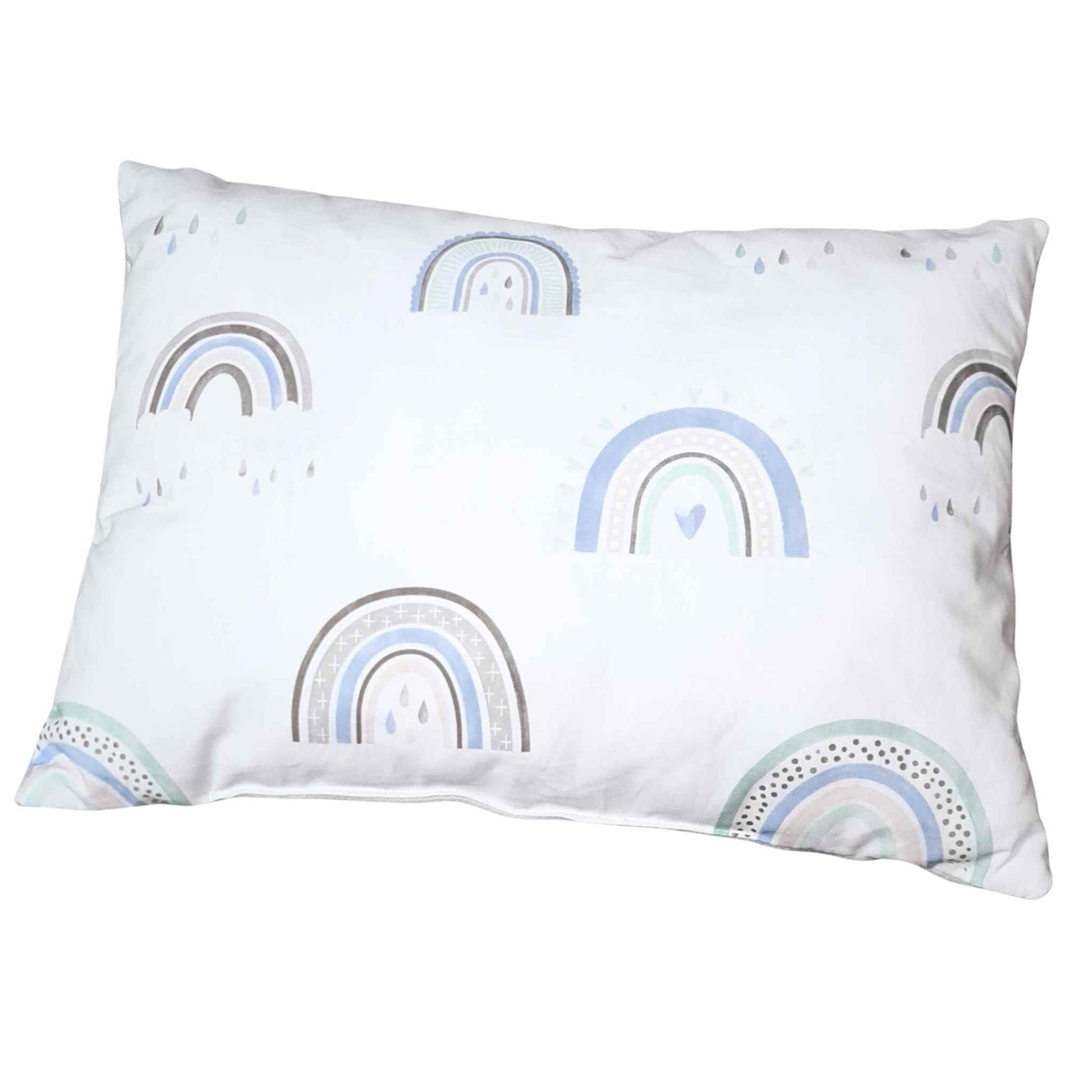 small pillow for baby cot white grey with blue rainbows evcushy