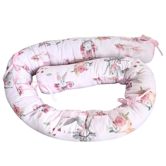 snake bumper for cot bed bolster pillow 210cm cotton pink ballerinas cute animals swans evcushy