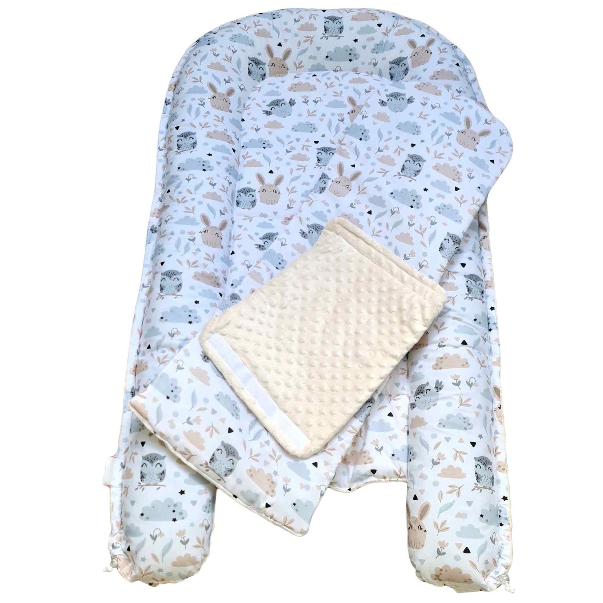 snuggle and play pod for cosy naps for children up to 36 months cream cosy minky and 100% cotton with owls pattern play mat changing mat  with liner