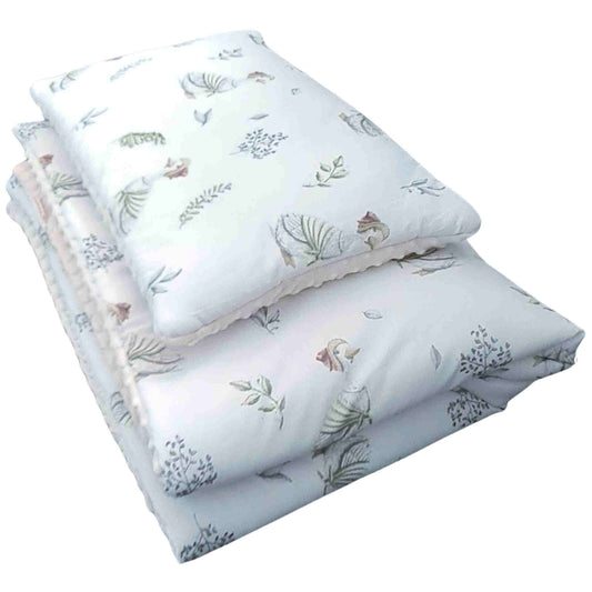 toddler bedding set quilt & pillow cream geese patern with cosy minky plush toddler duvet