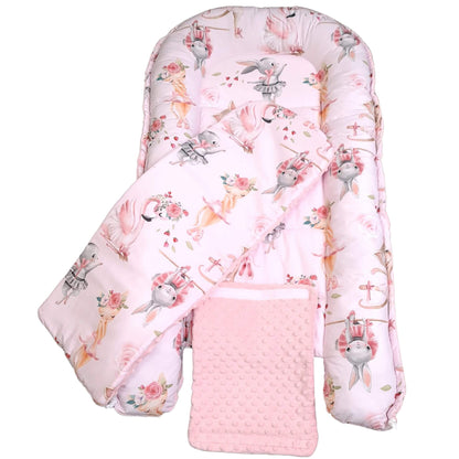  evCushy XXL baby nest is a multifunctional lounger and sleep pod, offering a snug and safe place for your little one in pink colour for 6-36 months