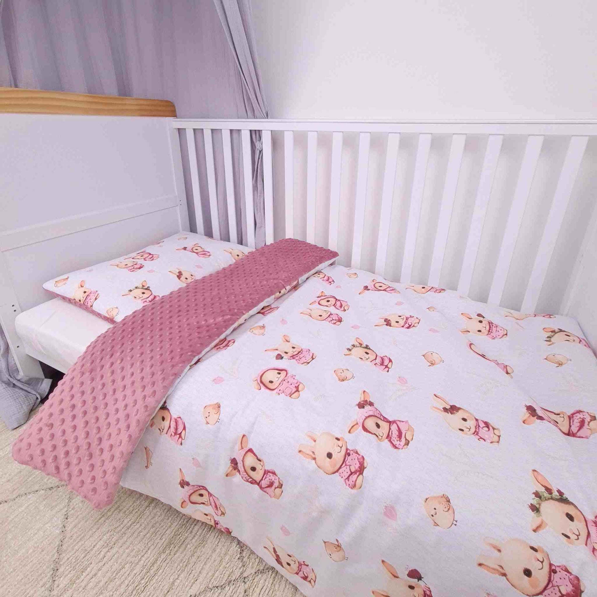 duvet and pillow set for toddler cotton plush pink bunny pattern cosy warm