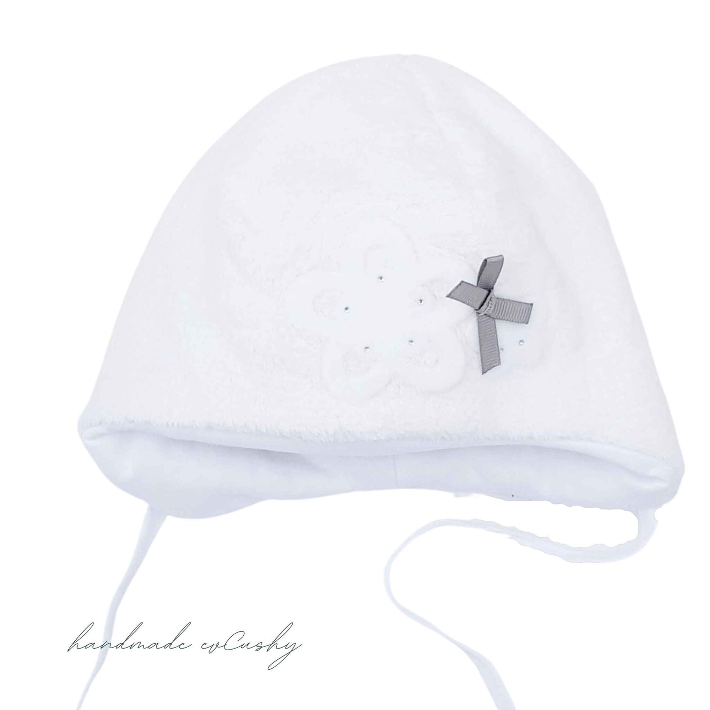 baby winter hat from newborn to 9 months bonnet white cosy fleece