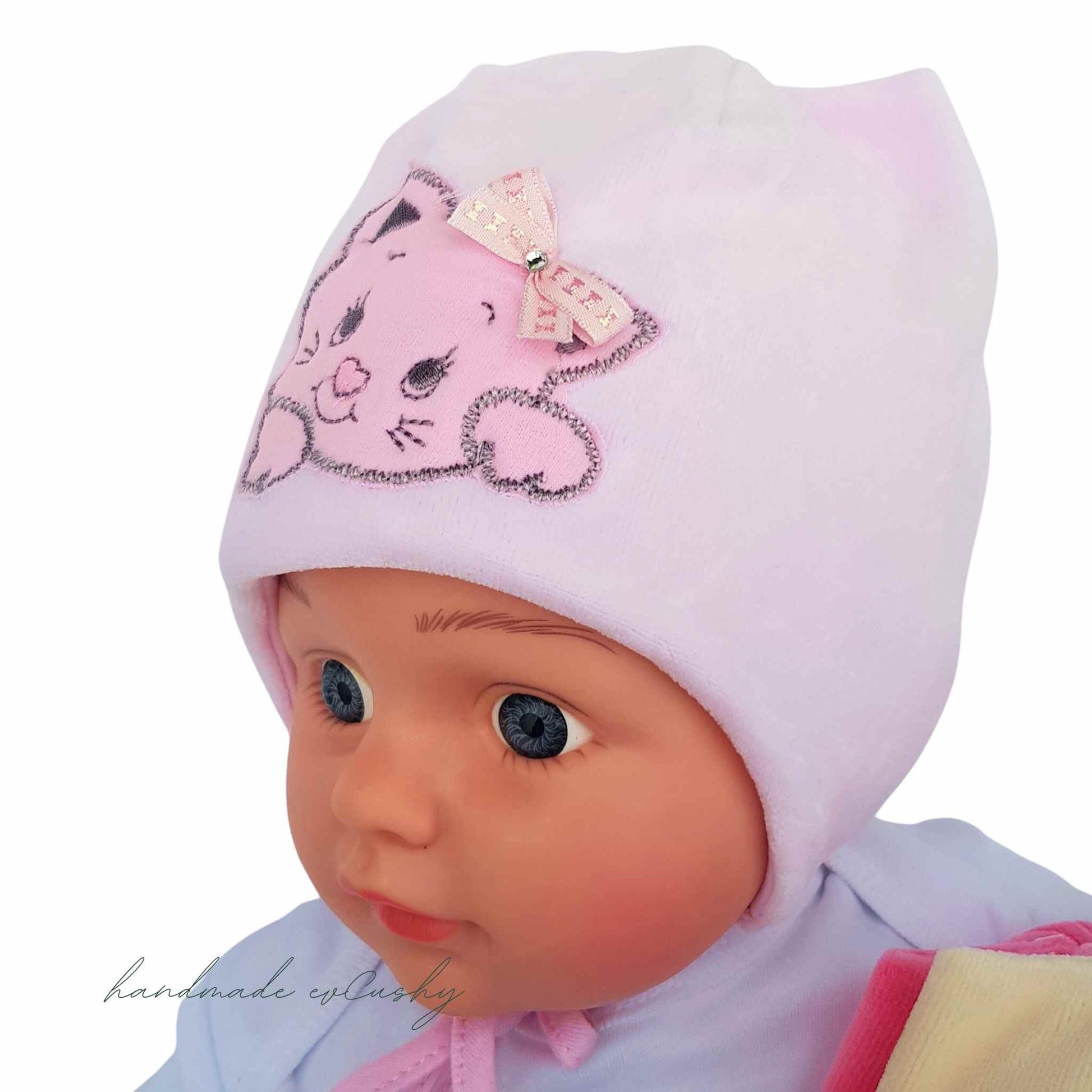 winter baby gats pink cream velour soft baby girl bonnet evcushy