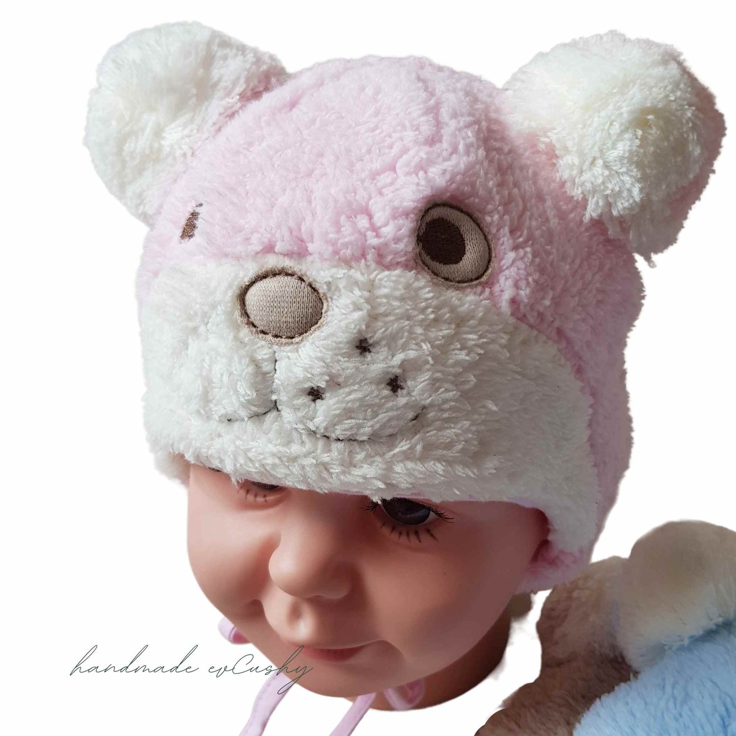 winter hats for babies pink teddy bear hat with pom-poms bonnet style evcushy